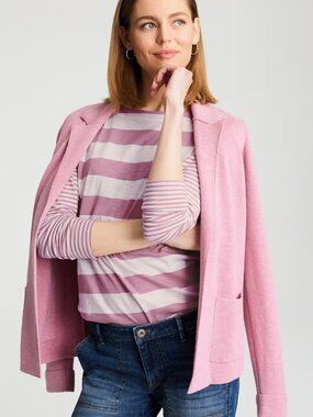 J Jill Relaxed Boat-Neck Tee Womens M in English Rose/Cream 100% Cotton Knit